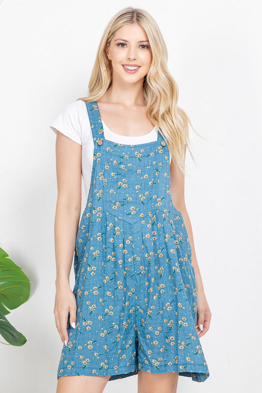 Daisy Print Short Overalls