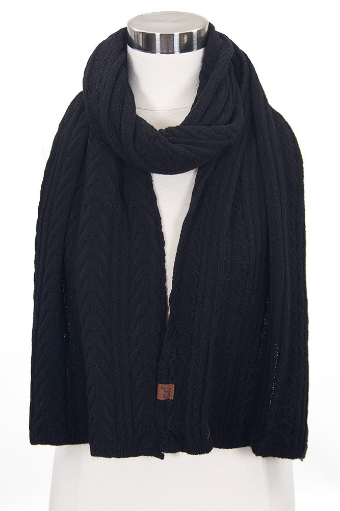 C.C. Cable Knit Scarf - Black