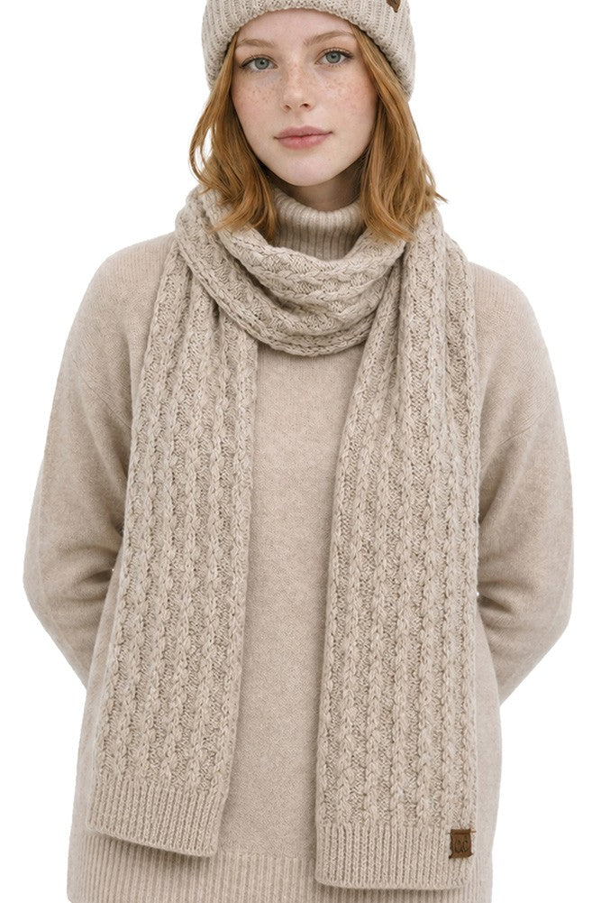 Floral Textured Knit Scarf - Beige