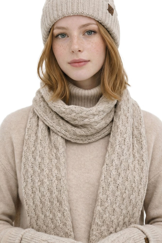 Floral Textured Knit Scarf - Beige