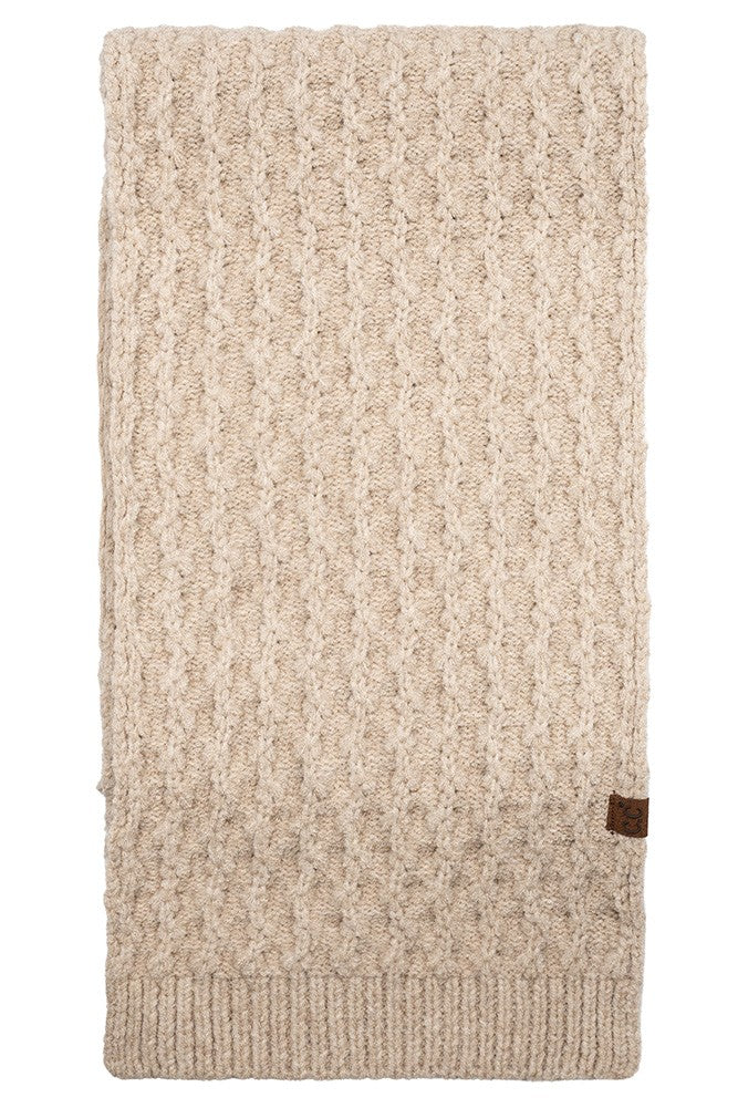 Floral Textured Knit Scarf - Beige