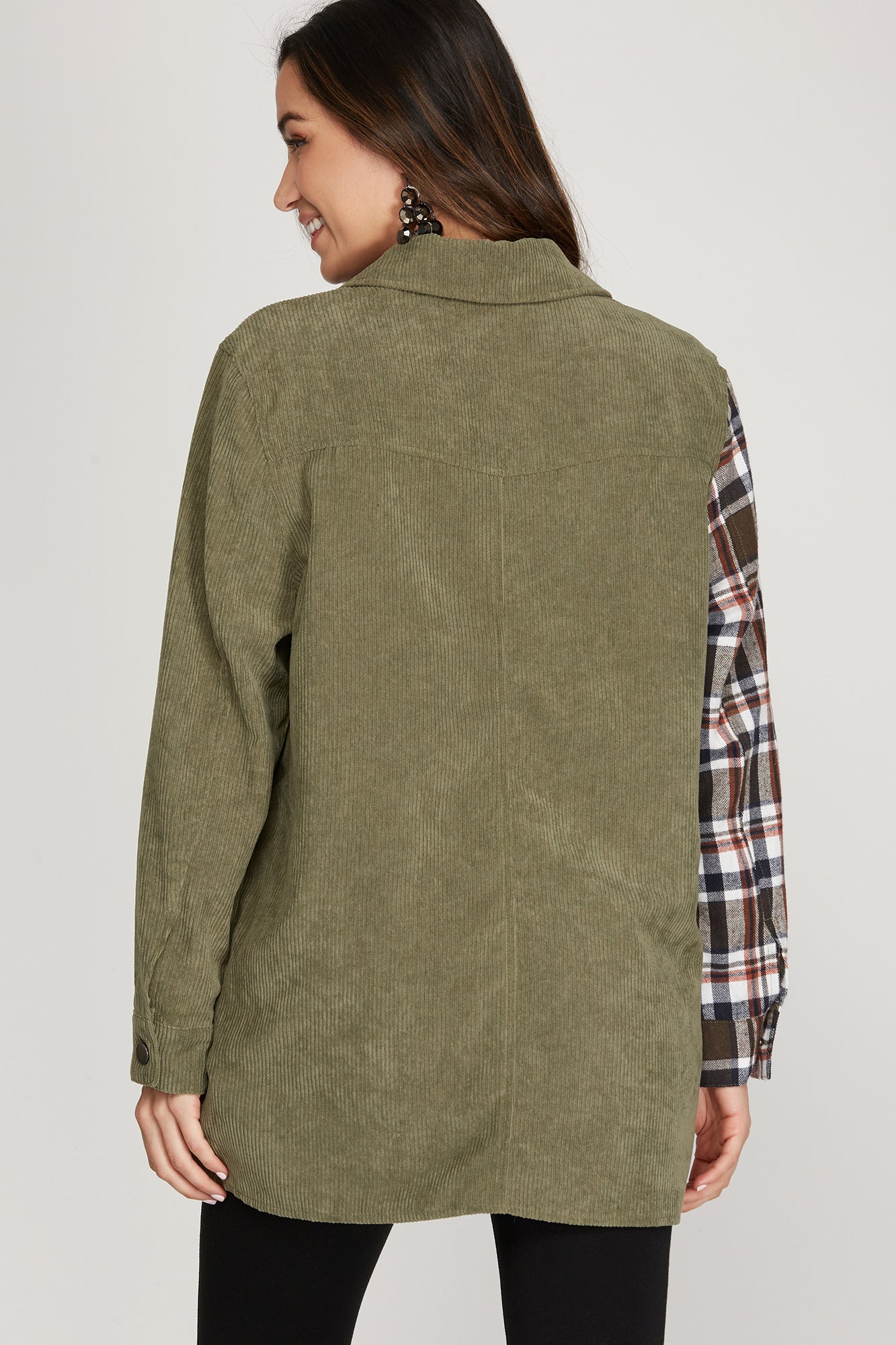 Plaid Corduroy Contrast Shacket