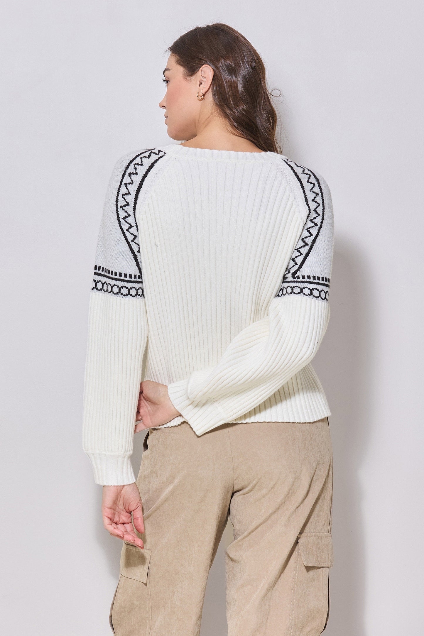 Embroidered Contrast Sleeve Sweater
