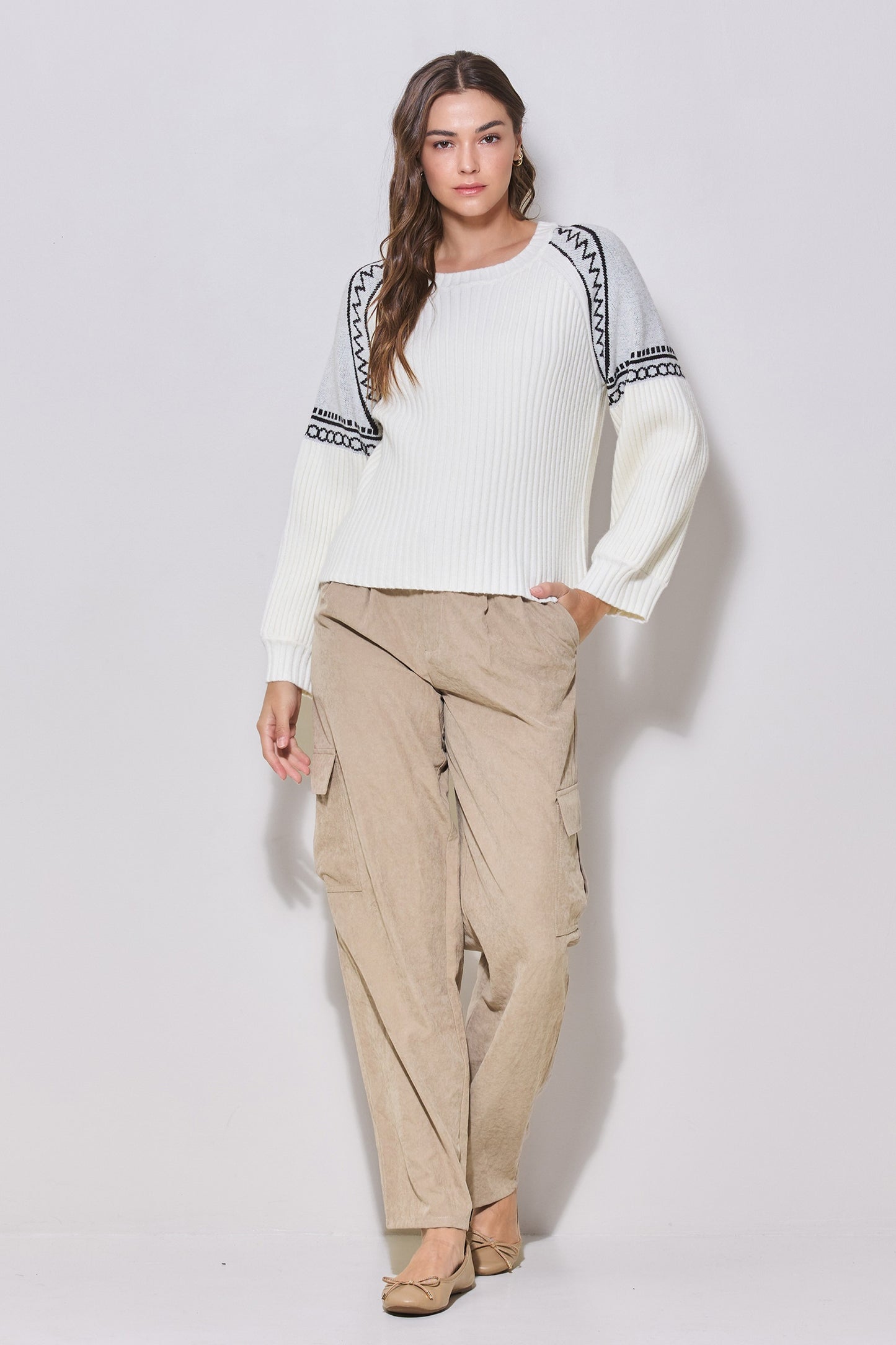 Embroidered Contrast Sleeve Sweater