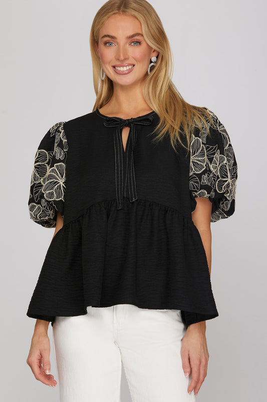 Front Bow Puff Sleeve Top