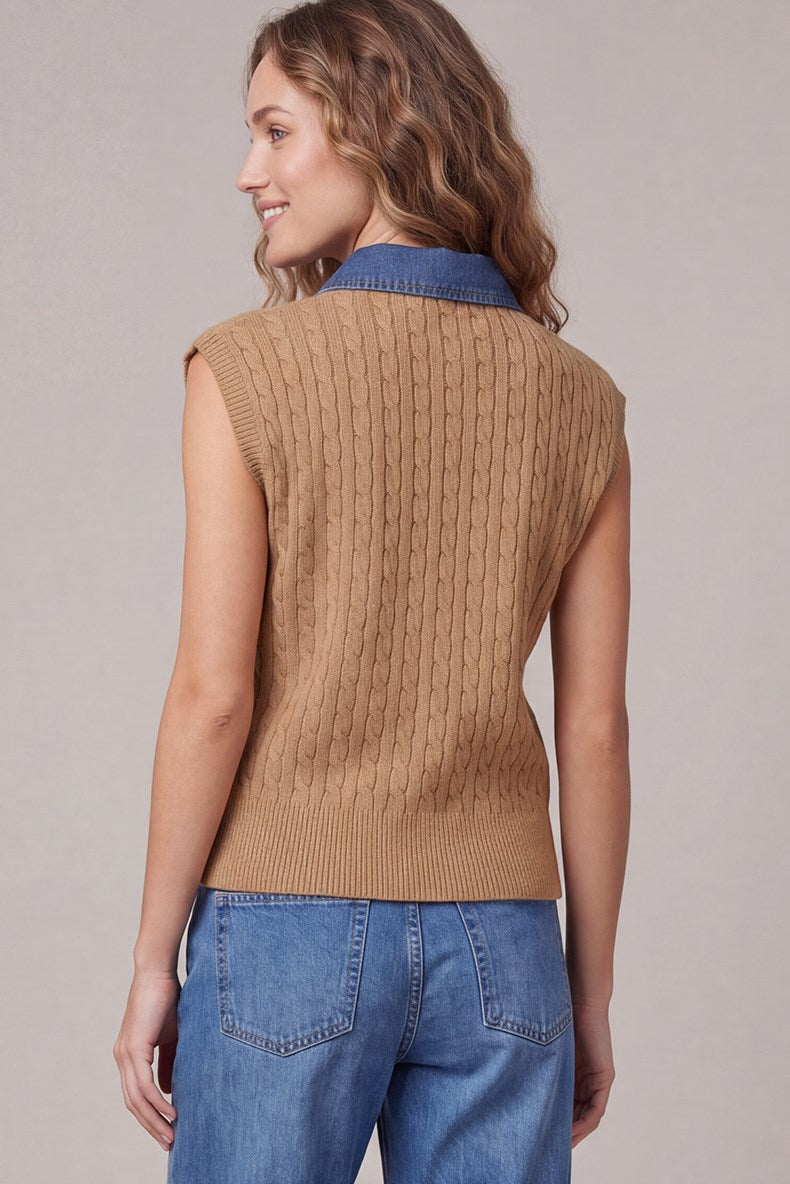 Cable Knit Denim Collar Top