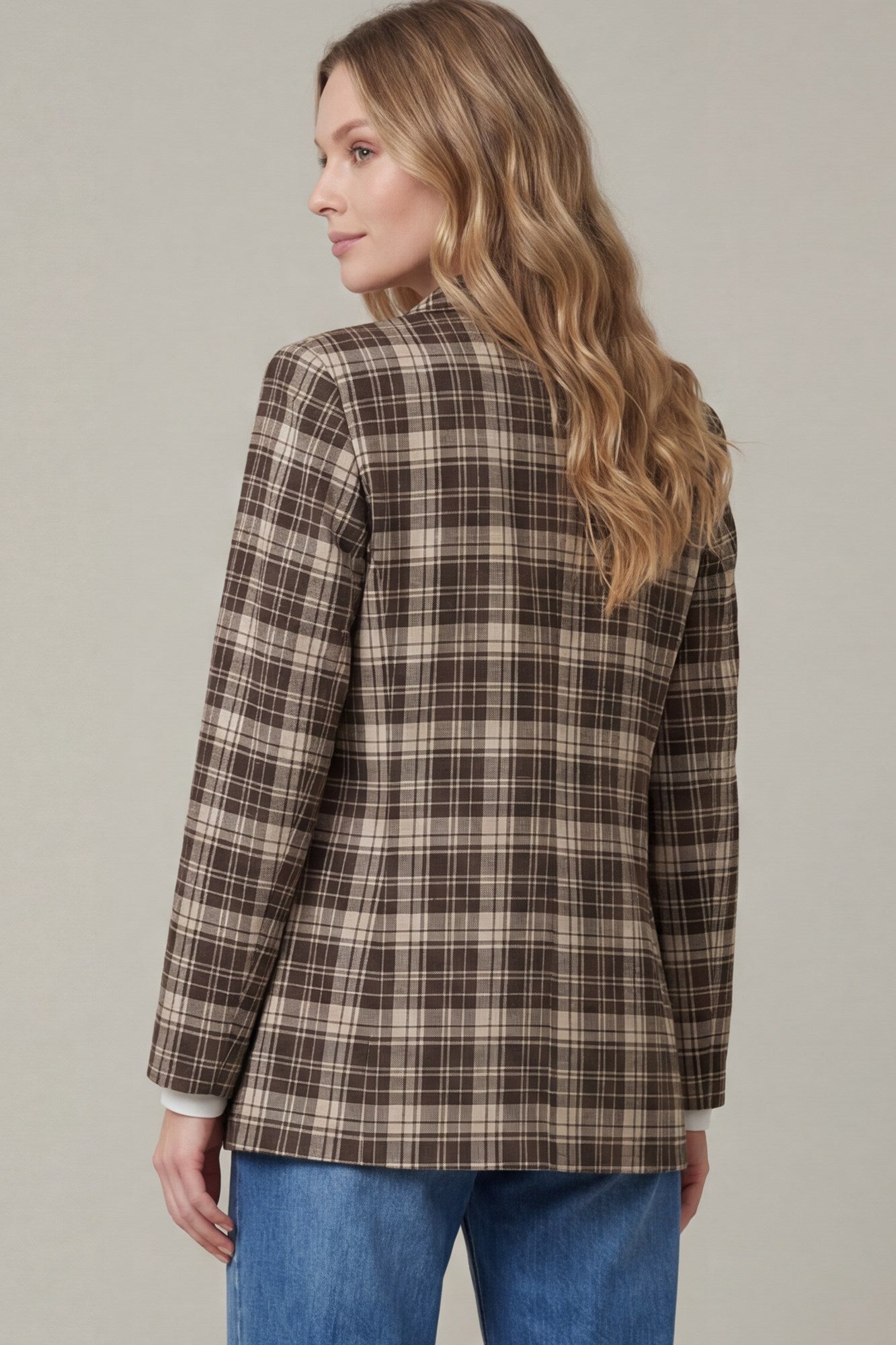 Plaid Single Button Blazer