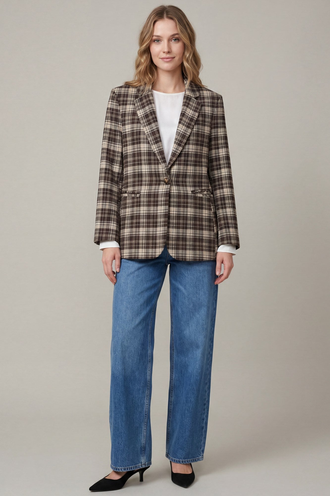 Plaid Single Button Blazer