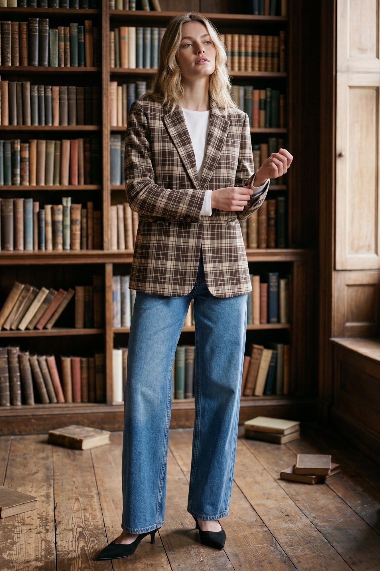 Plaid Single Button Blazer