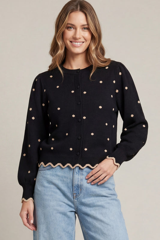 Polka Dot Scallop Hem Cardigan