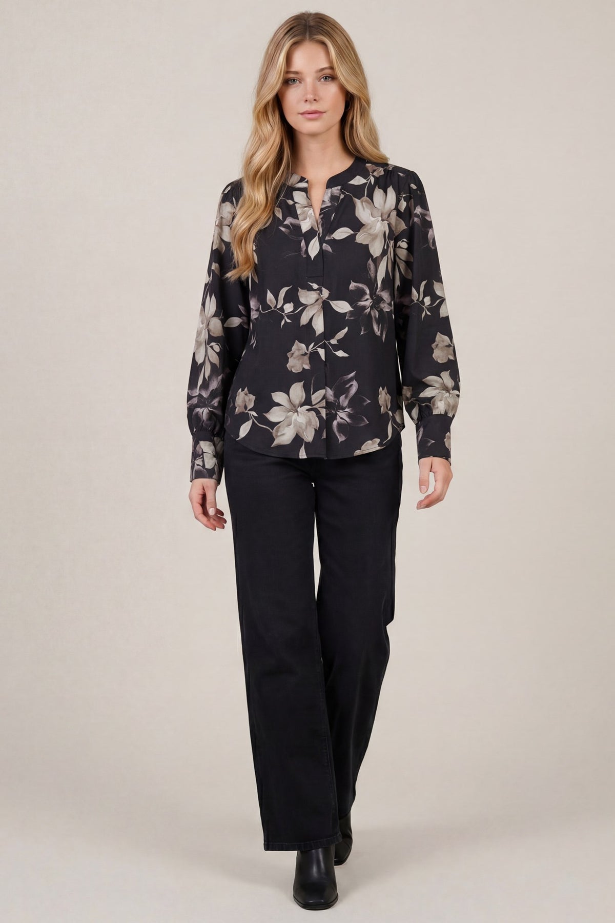 Split Neck Floral Top