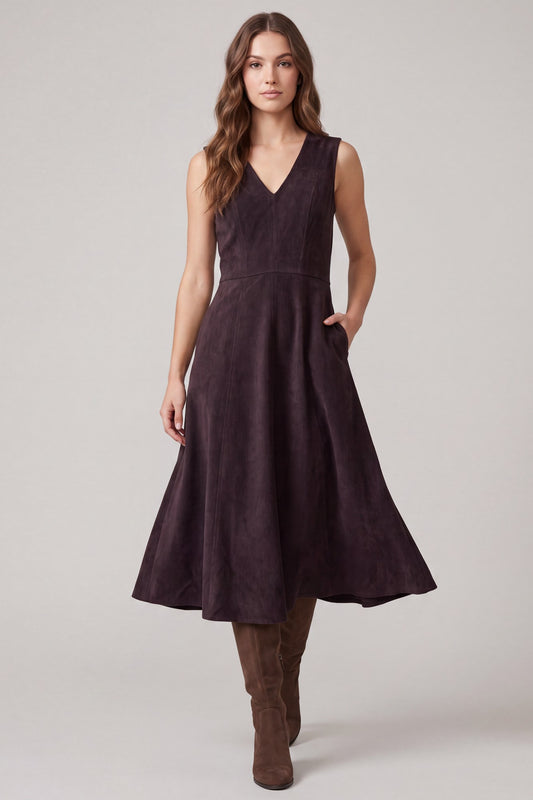 Faux Suede Wine Dress