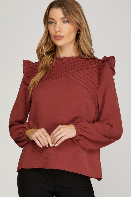 Pintuck Ruffled Top
