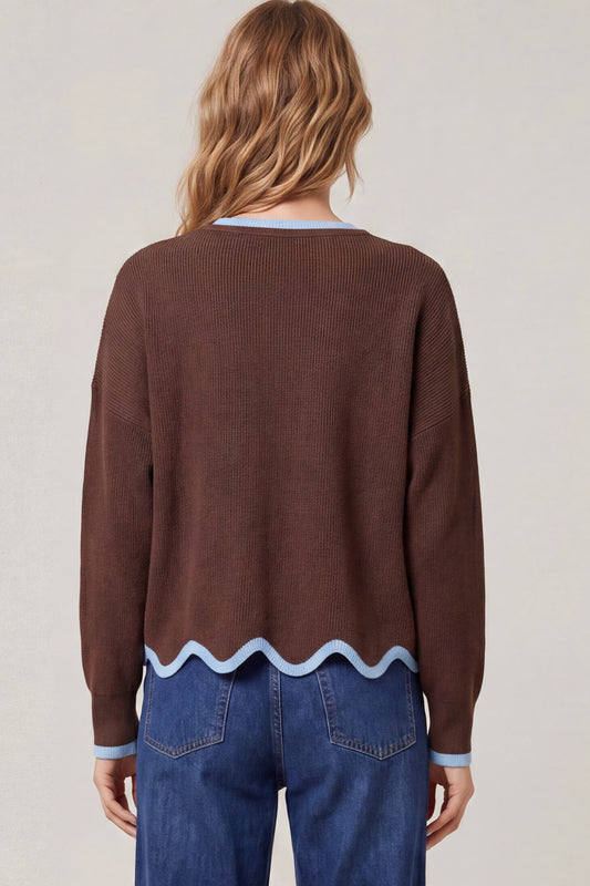 Contrast Scallop Edge Sweater