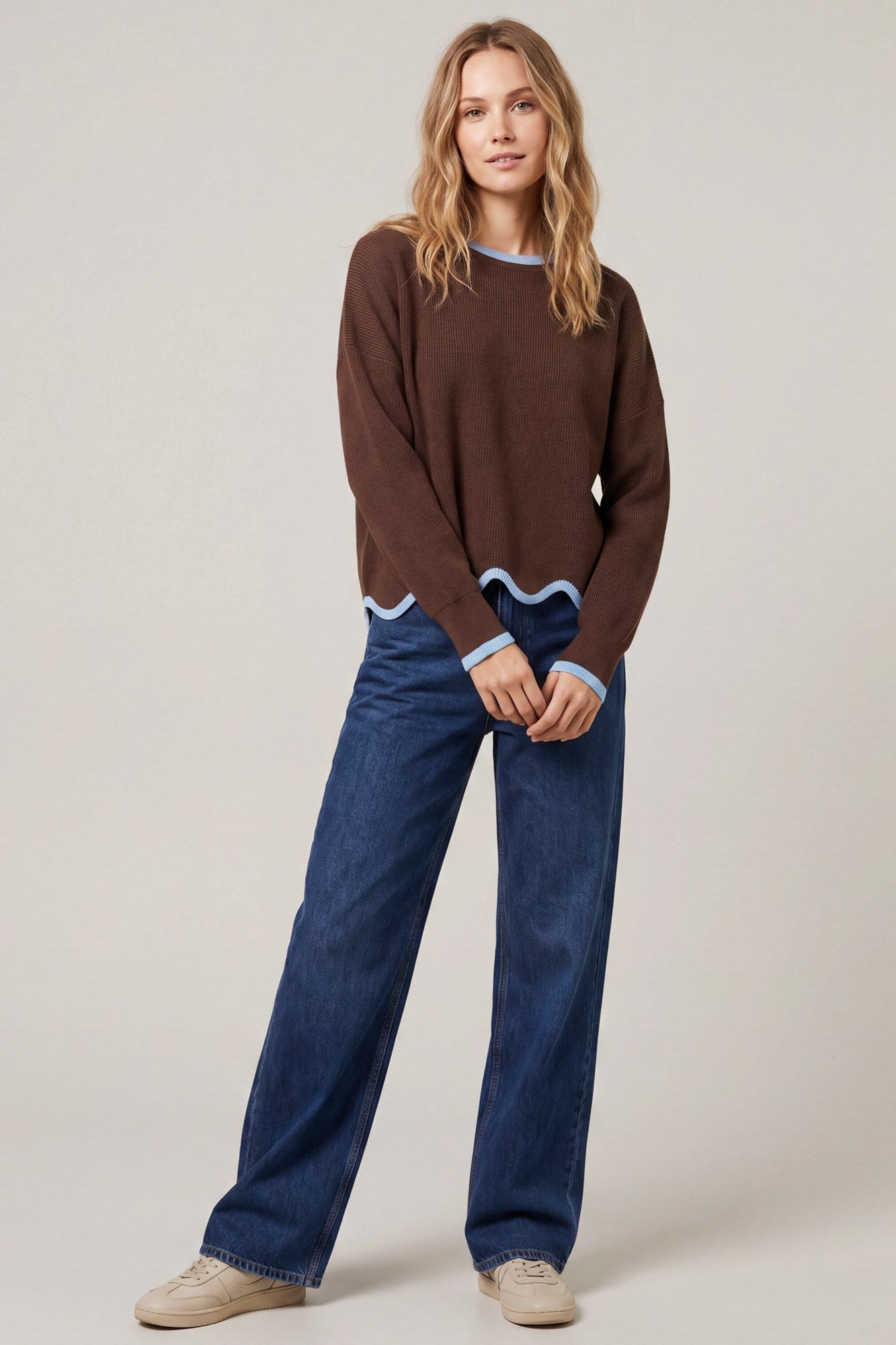 Contrast Scallop Edge Sweater