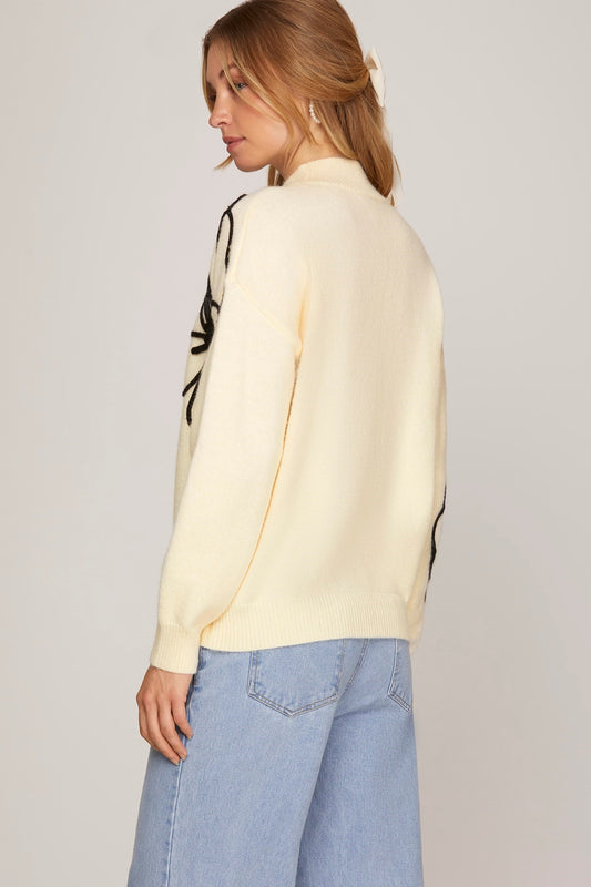 Embroidered Floral Outline Sweater