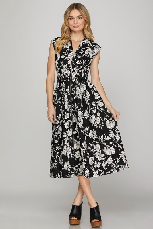 Smocked Waist Zip Dress