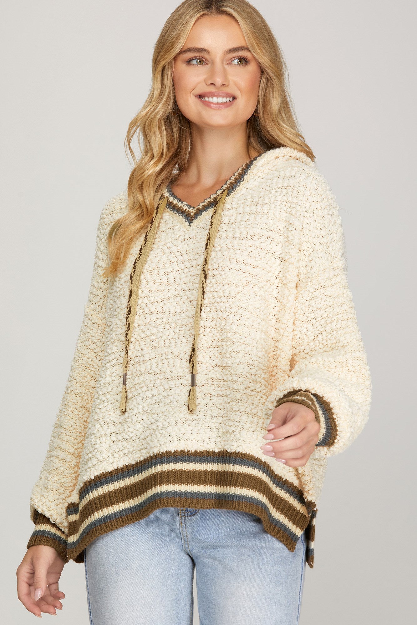 Hooded Contrast Trim Sweater