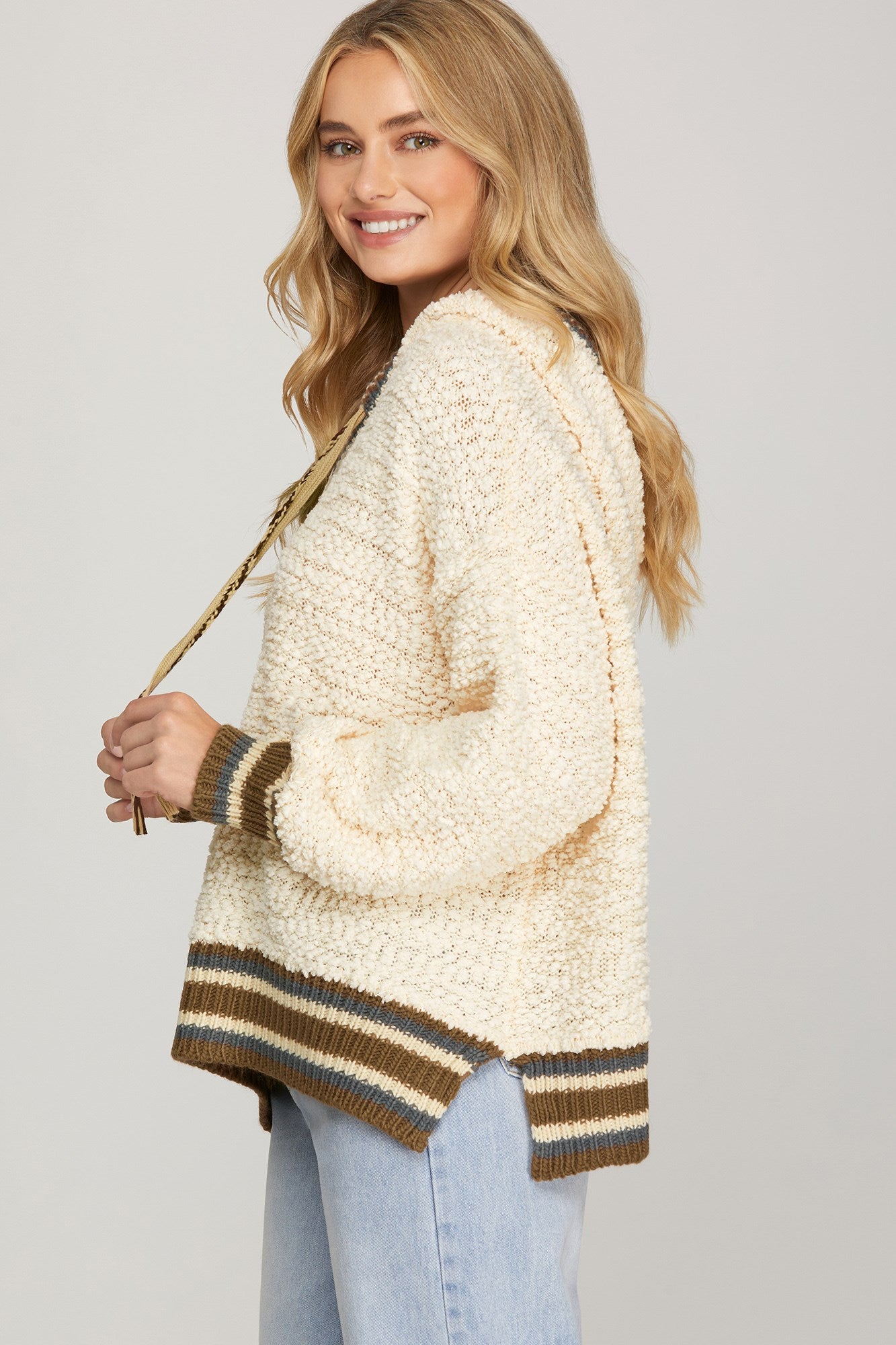 Hooded Contrast Trim Sweater