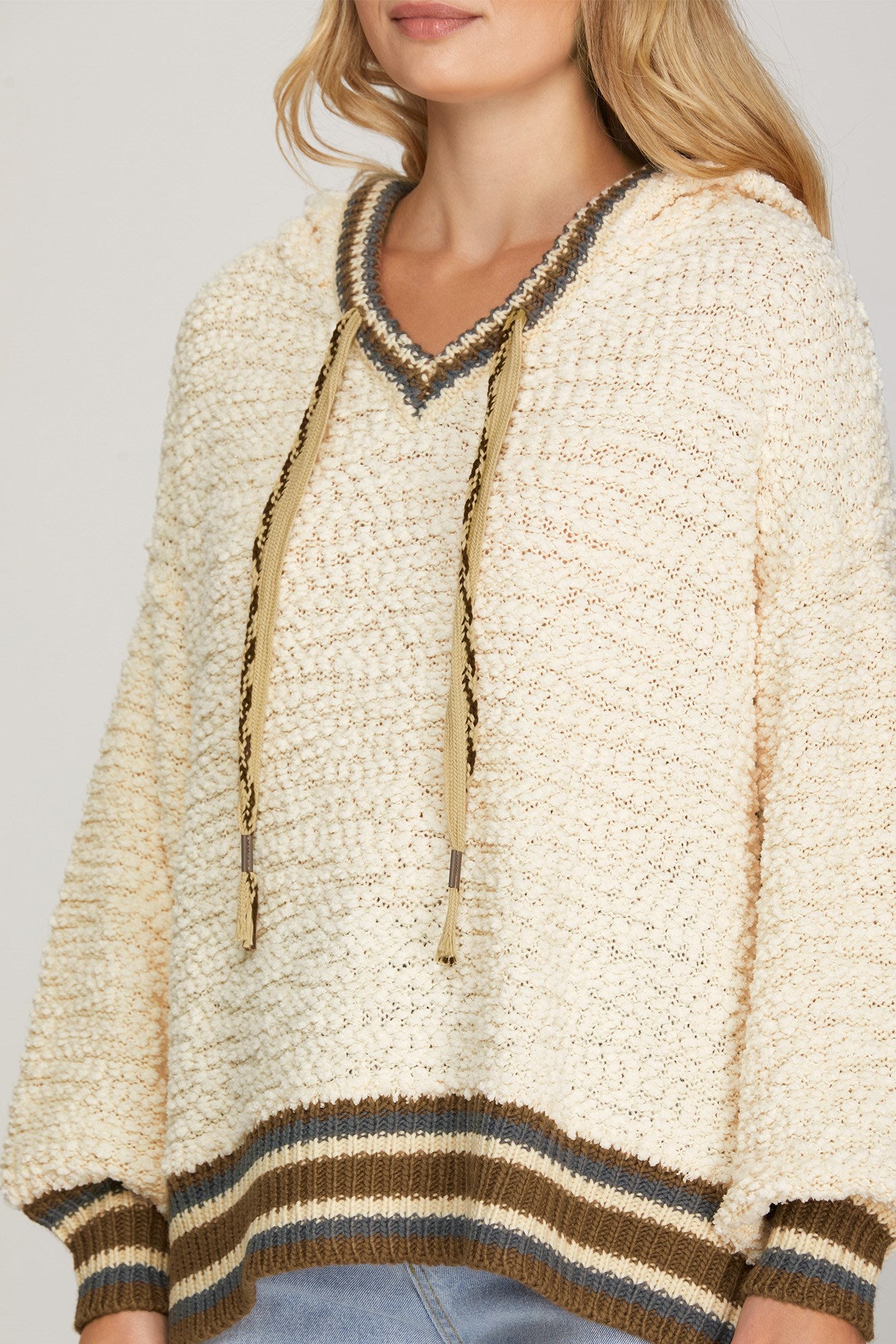 Hooded Contrast Trim Sweater