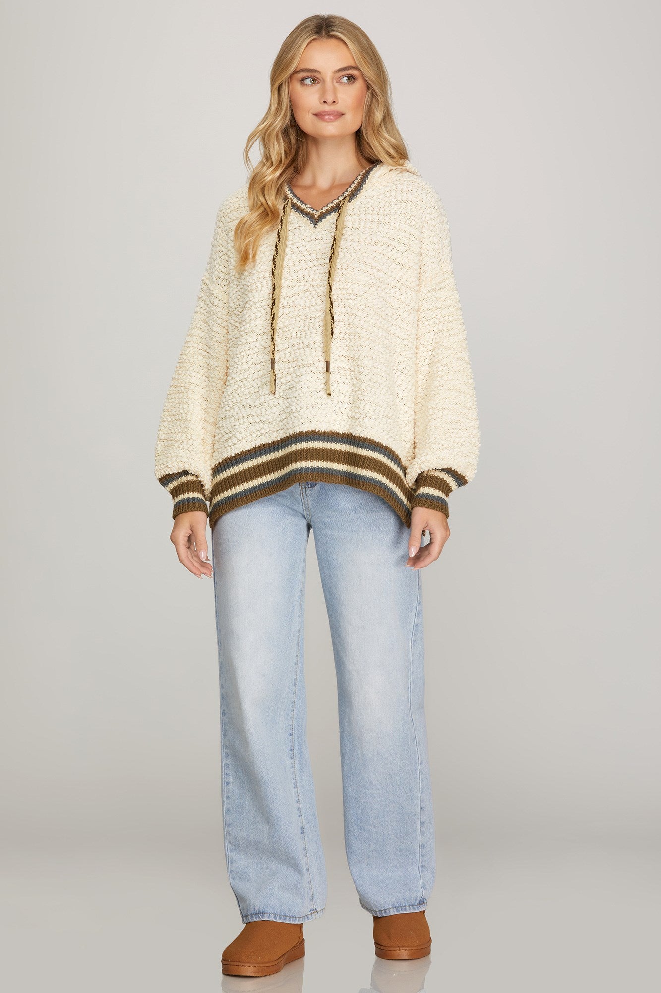 Hooded Contrast Trim Sweater