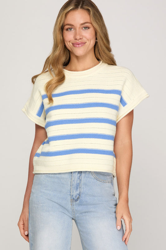 Blue Stripe Knit Sweater Top