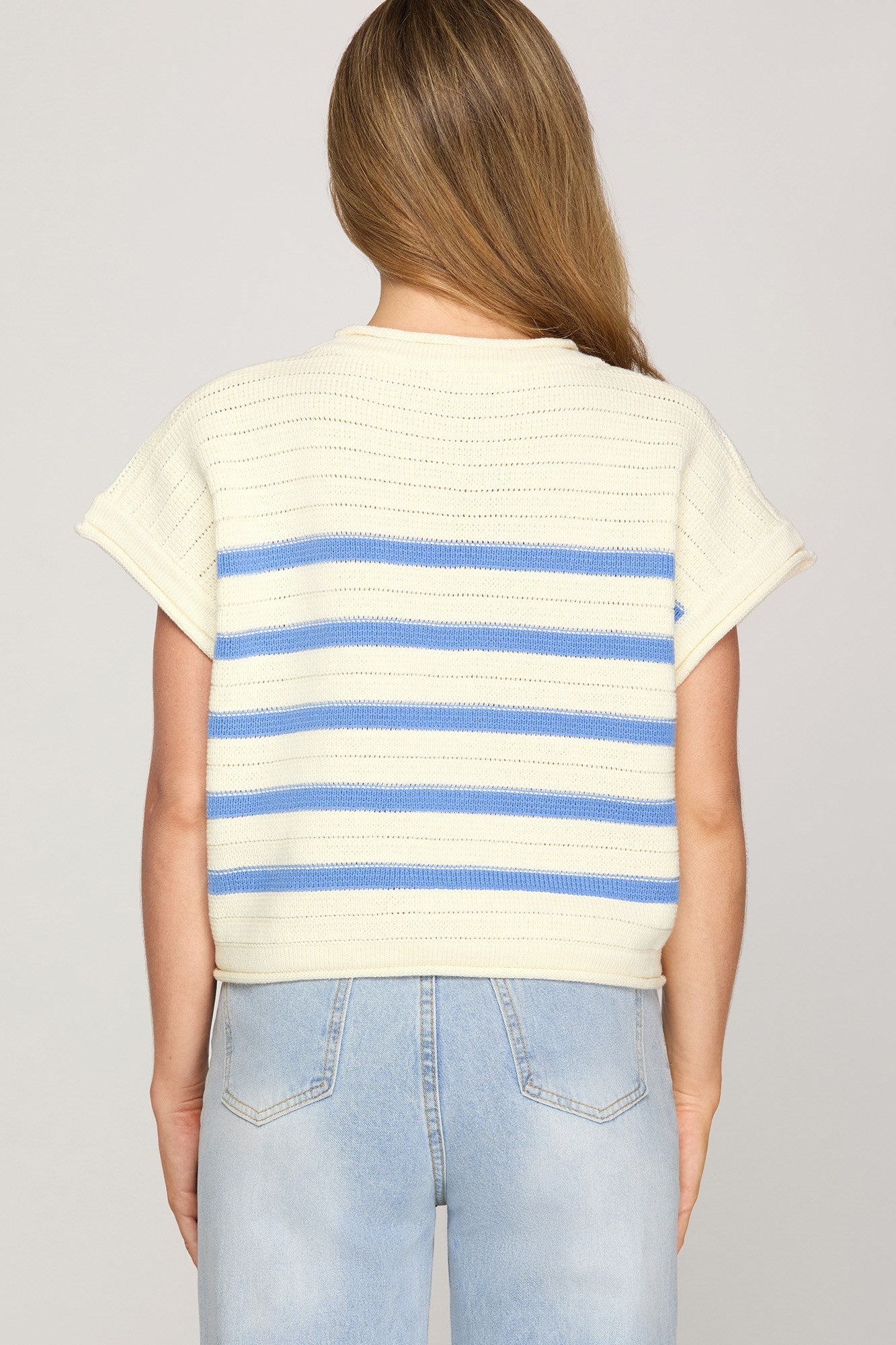 Blue Stripe Knit Sweater Top