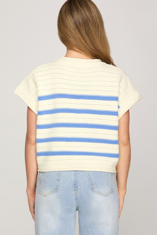 Blue Stripe Knit Sweater Top