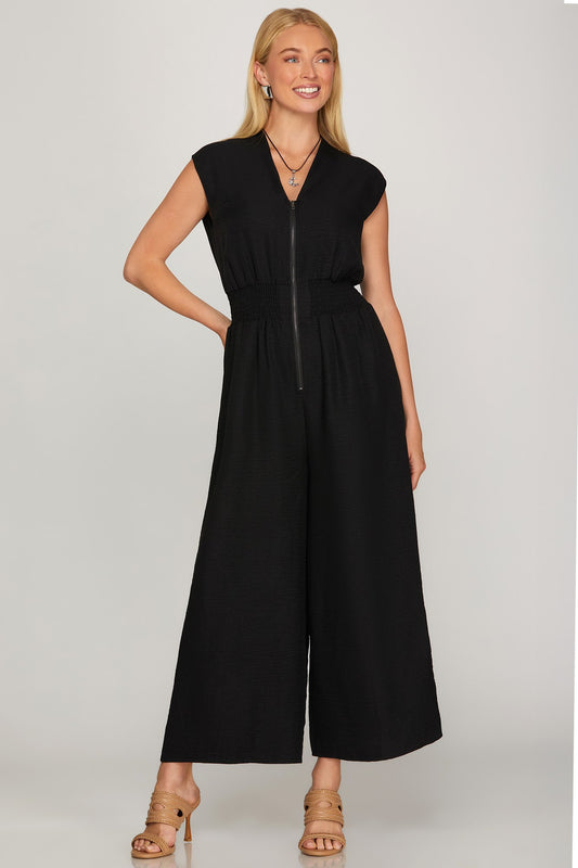 Drop Shoulder Zip Jumpsuit