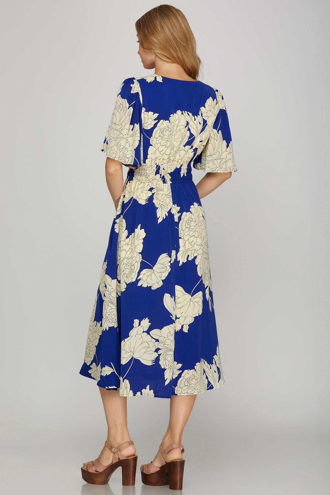 zara blue ruffle dress A-Line Flower Satin Blue Long Prom Dress, Blue Long Formal Dress US 16 / Blue main image 1