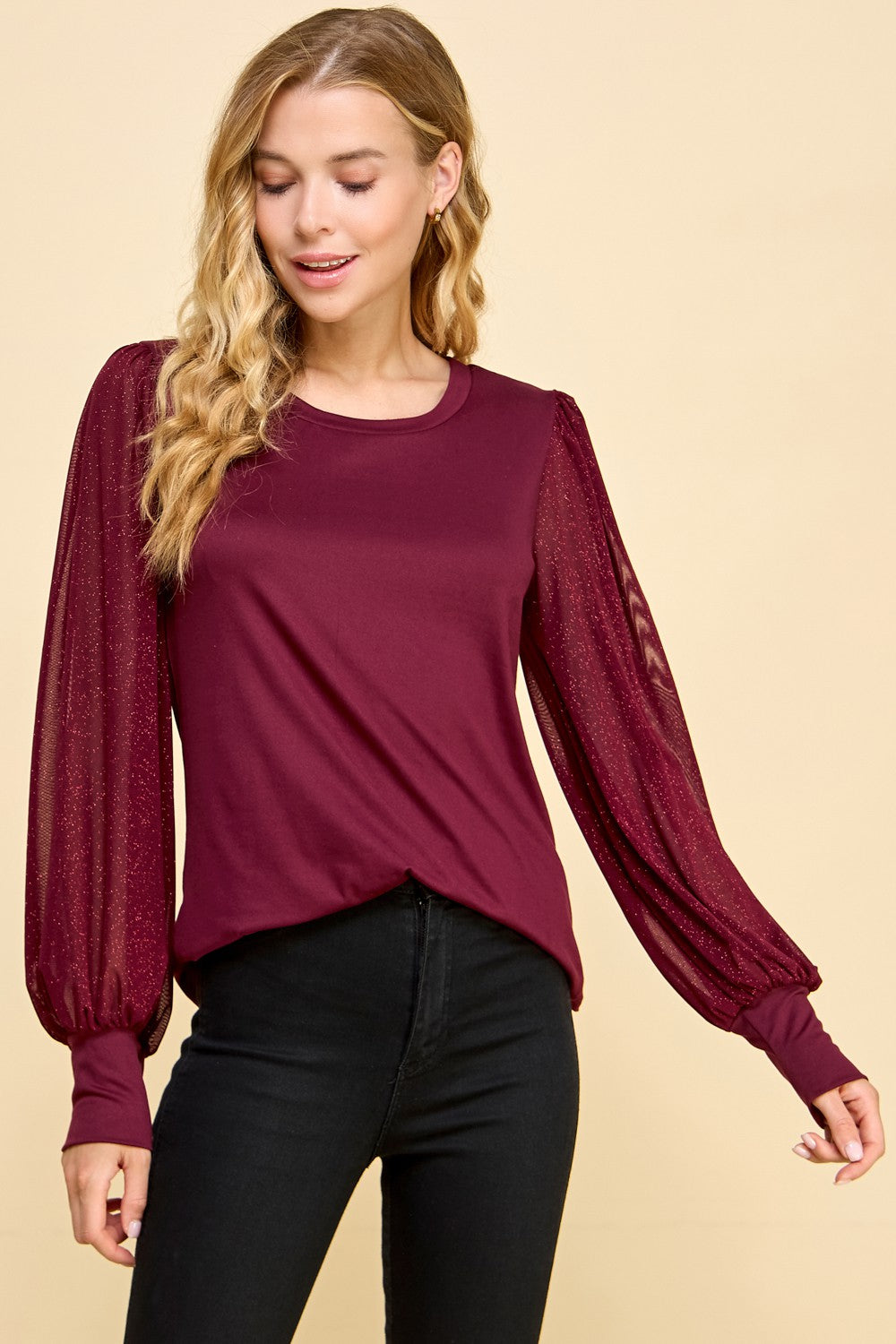 Sheer Glitter Sleeve Top