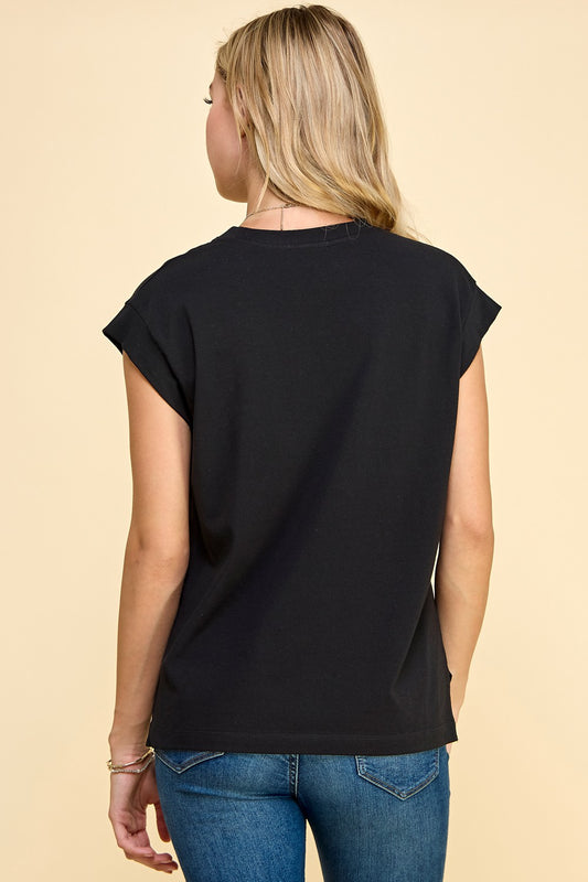 Solid Short Sleeve Top - Black
