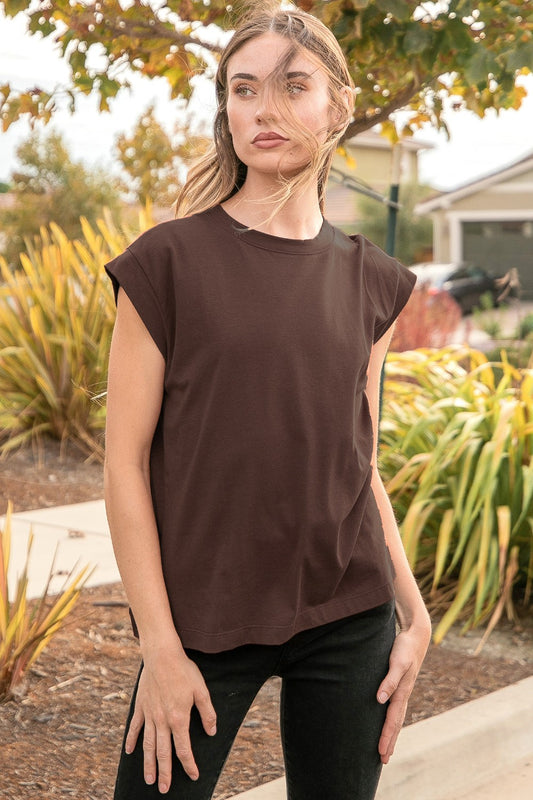 Solid Short Sleeve Top - Dark Brown