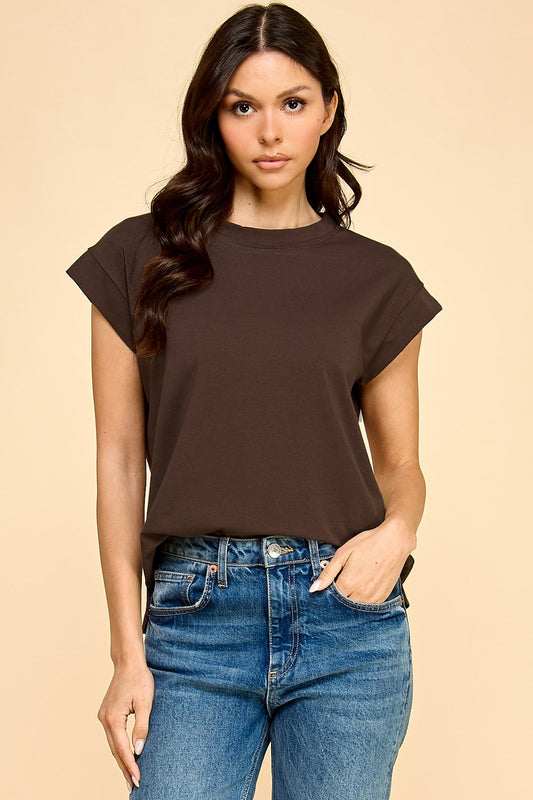 Solid Short Sleeve Top - Dark Brown