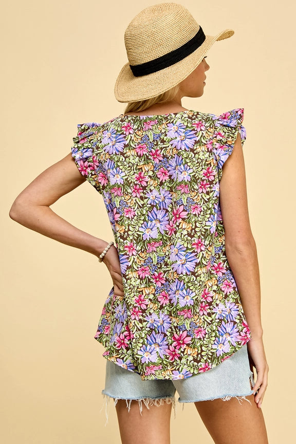 Ruffled Sleeve Floral Top