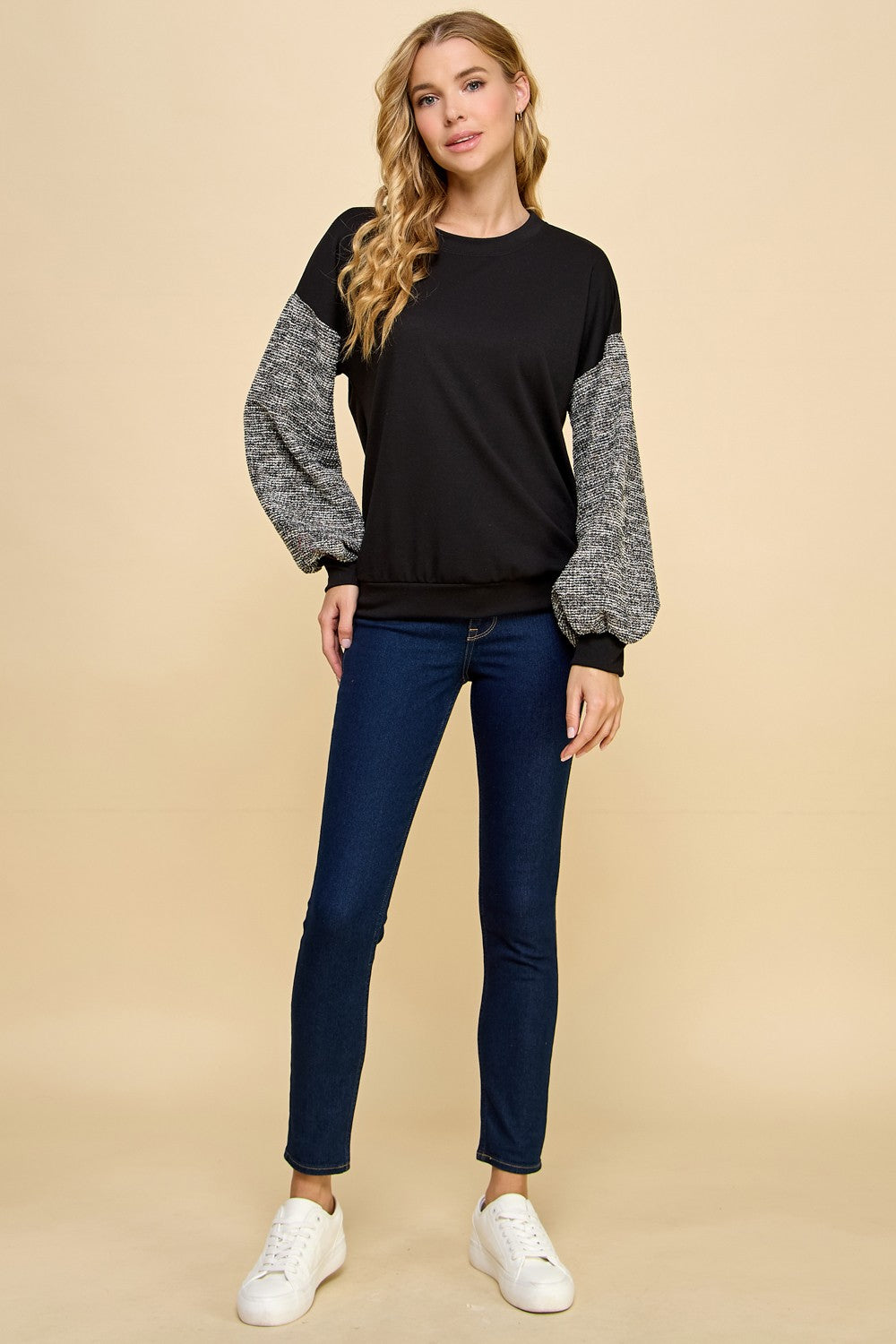 Tweed Sleeve Sweatshirt - Black