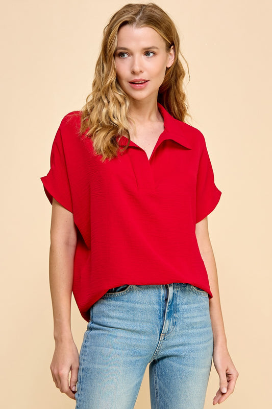 Wide Sleeve Red Top