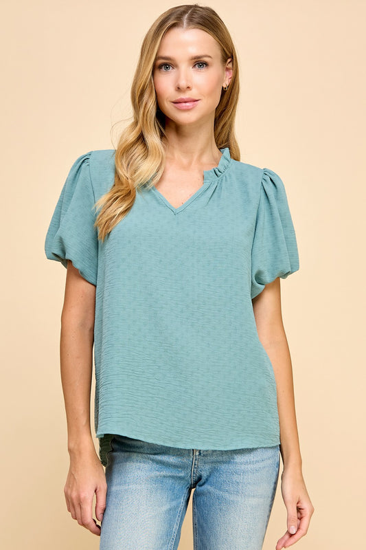 Puff Sleeve Ruffle Collar Top