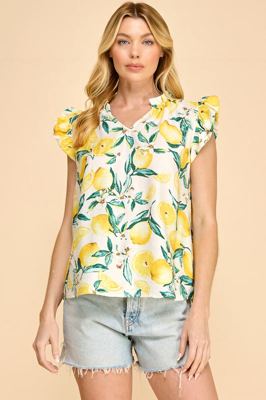 Ruffle Sleeve Lemon Top