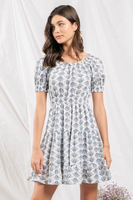 Ruffle Collar Puff Sleeves Mini Dress