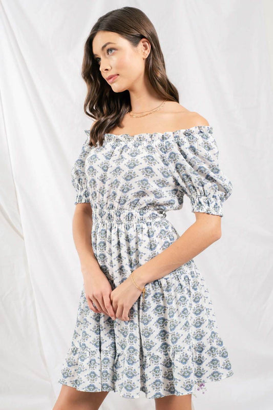 Ruffle Collar Puff Sleeves Mini Dress