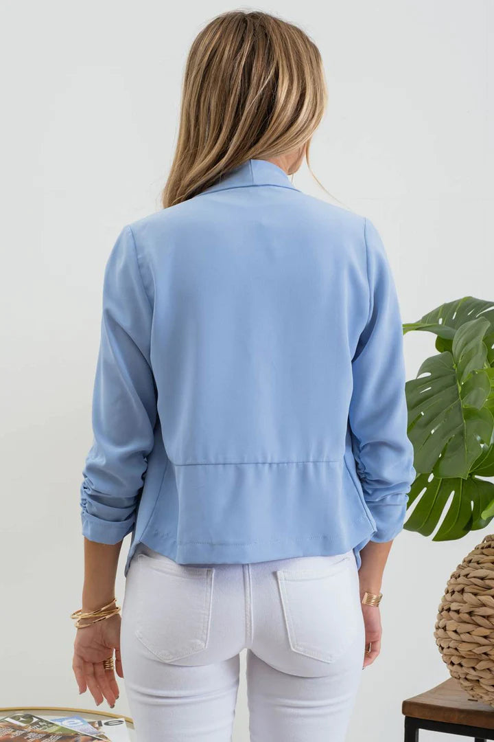 Rouched Sleeve Blazer - Chambray Blue