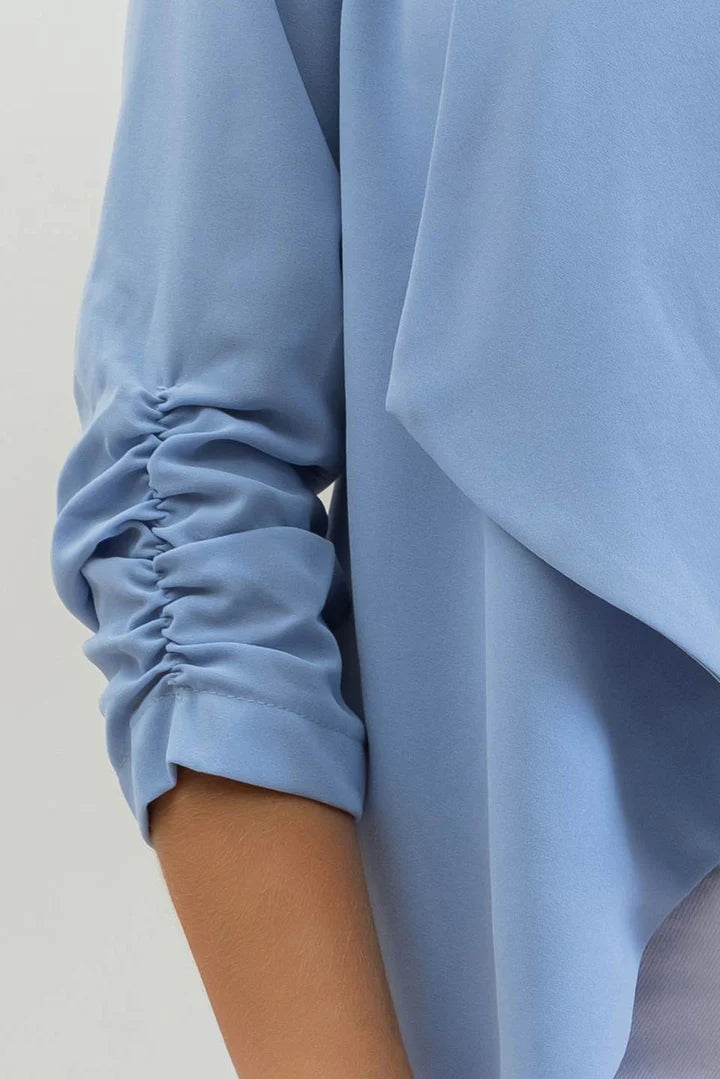 Rouched Sleeve Blazer - Chambray Blue
