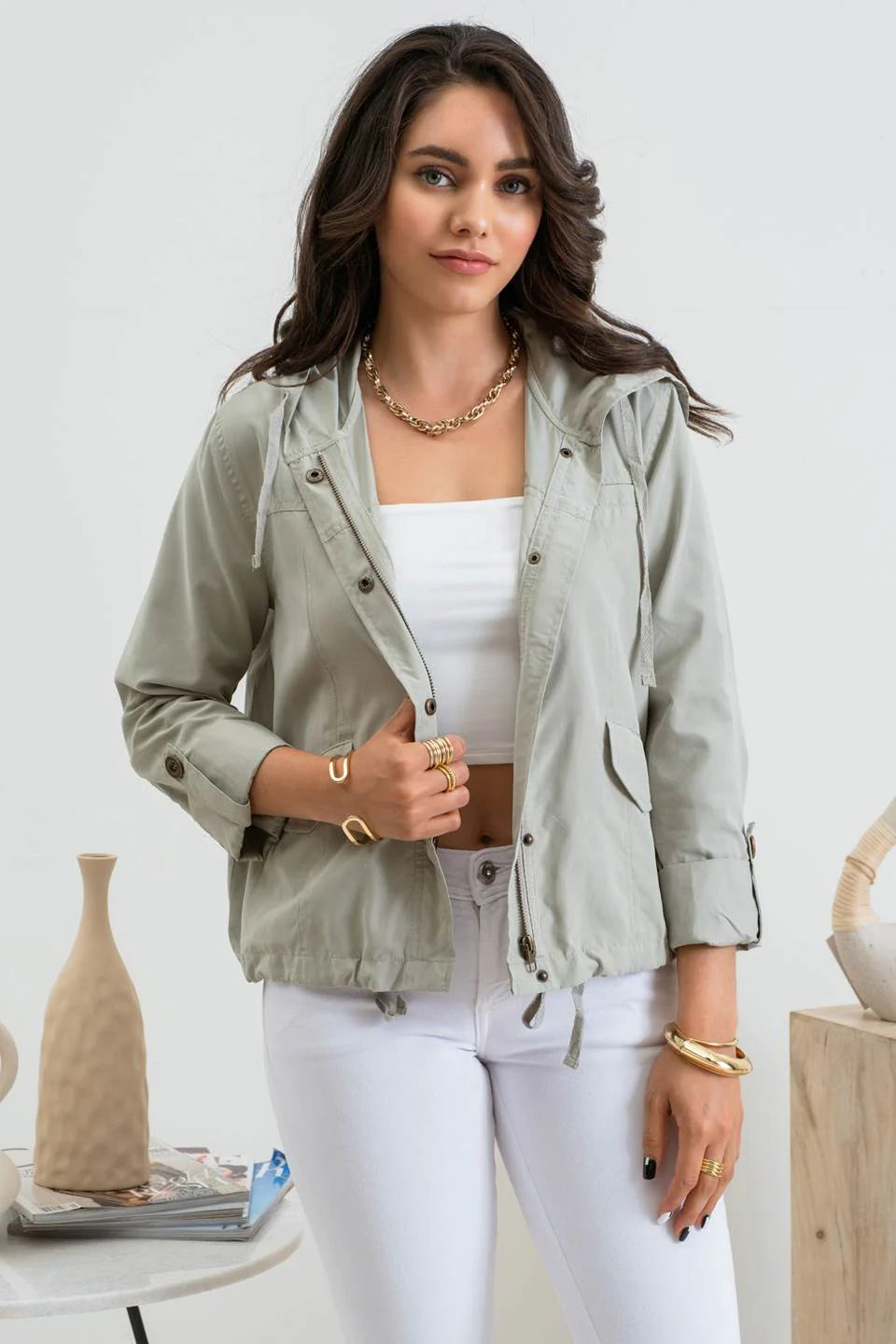 Snap Button Zip Hoodie