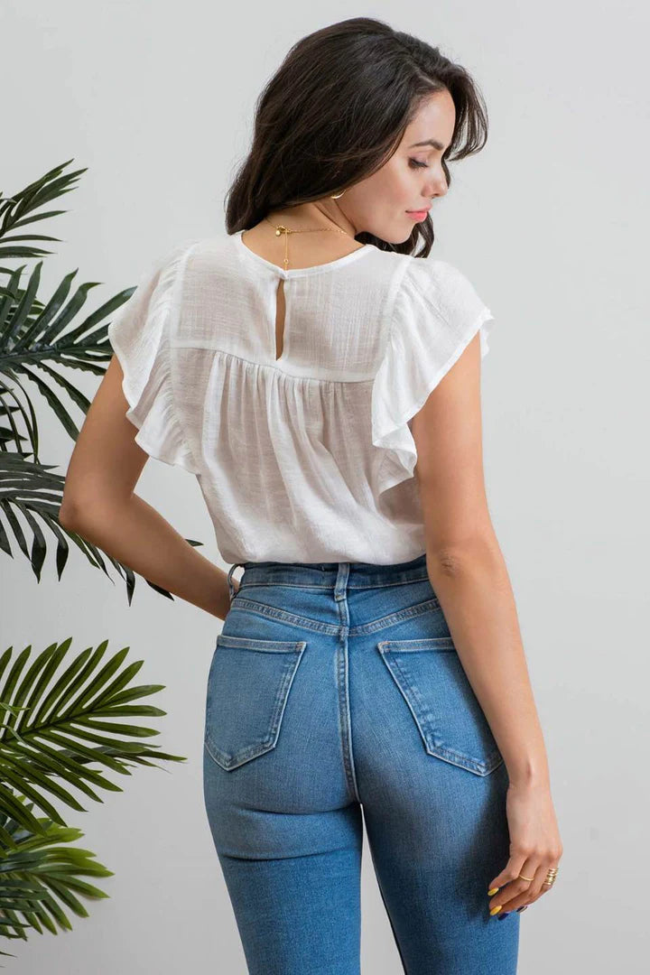 Lace Contrast Short Sleeve Top