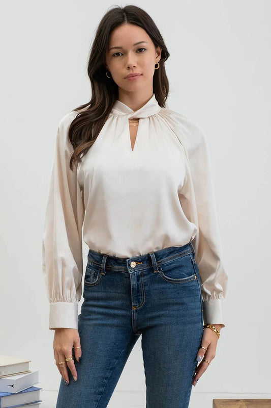 Twist Key Mock Neck Top