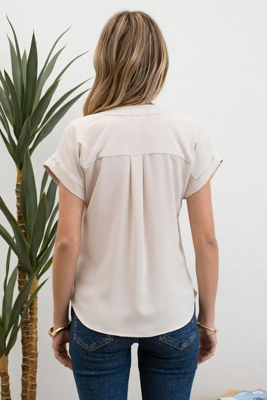 Roll Sleeve Double Tab Top