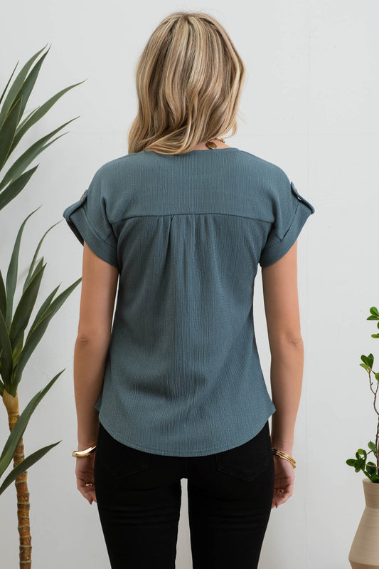Sleeve Lace Crinkle Knit Top