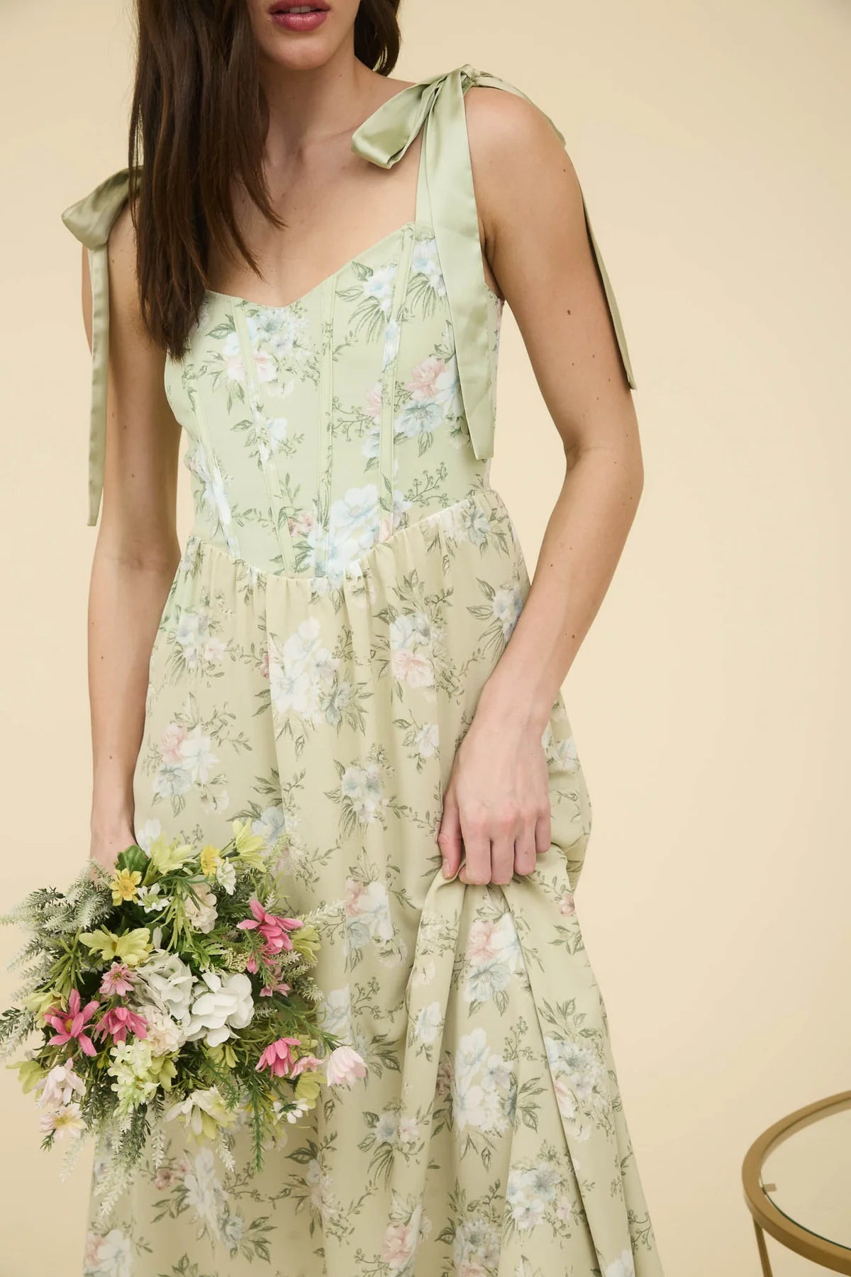 Floral Corset Tie Strap Dress