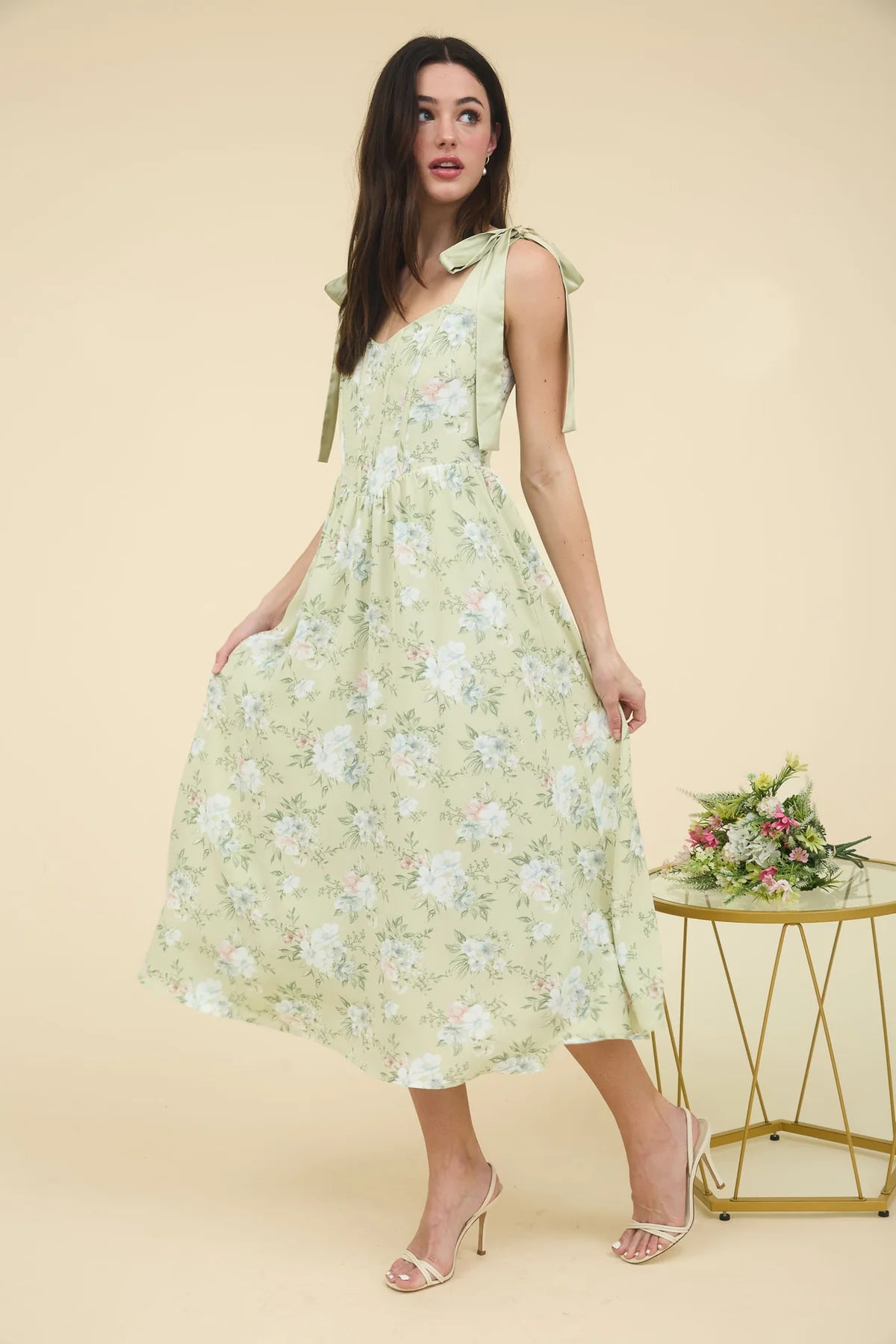 Floral Corset Tie Strap Dress